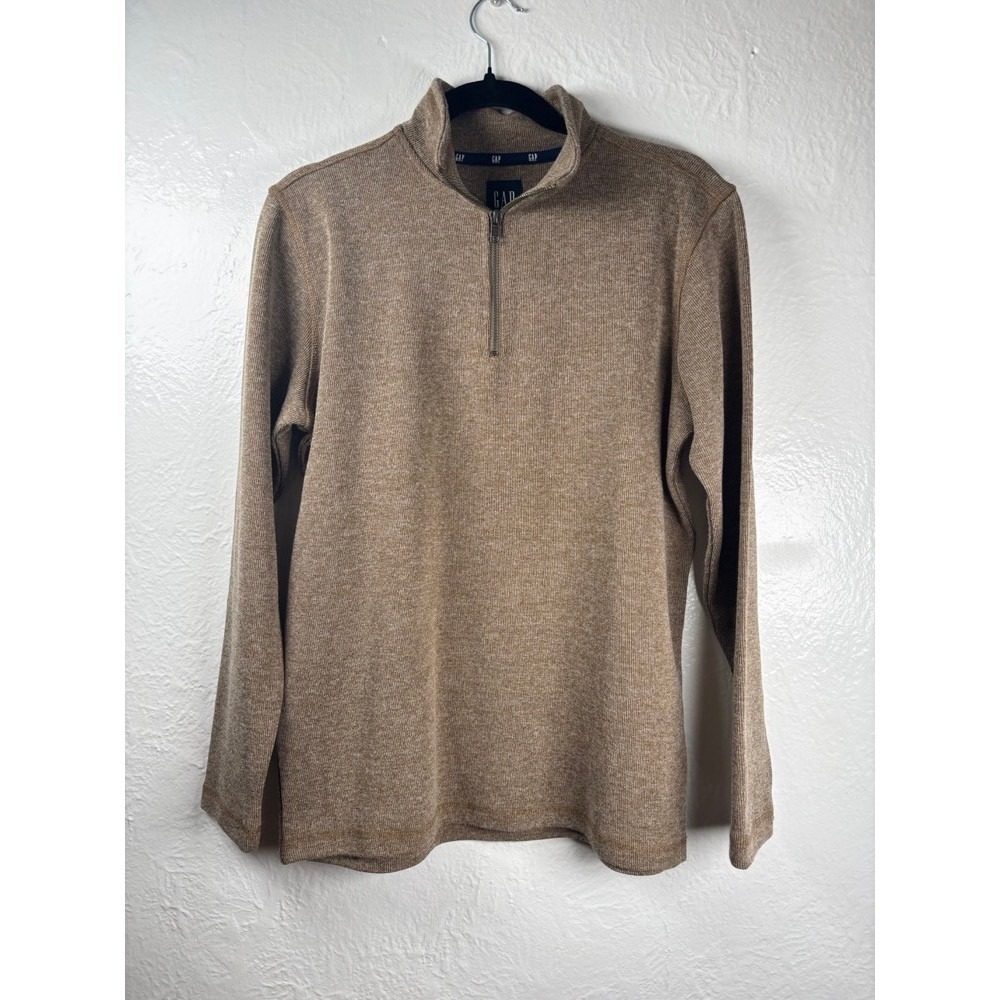 GAP Men's Brown Heathered Quarter Zip Pullover Sweater Long Sleeve Size L